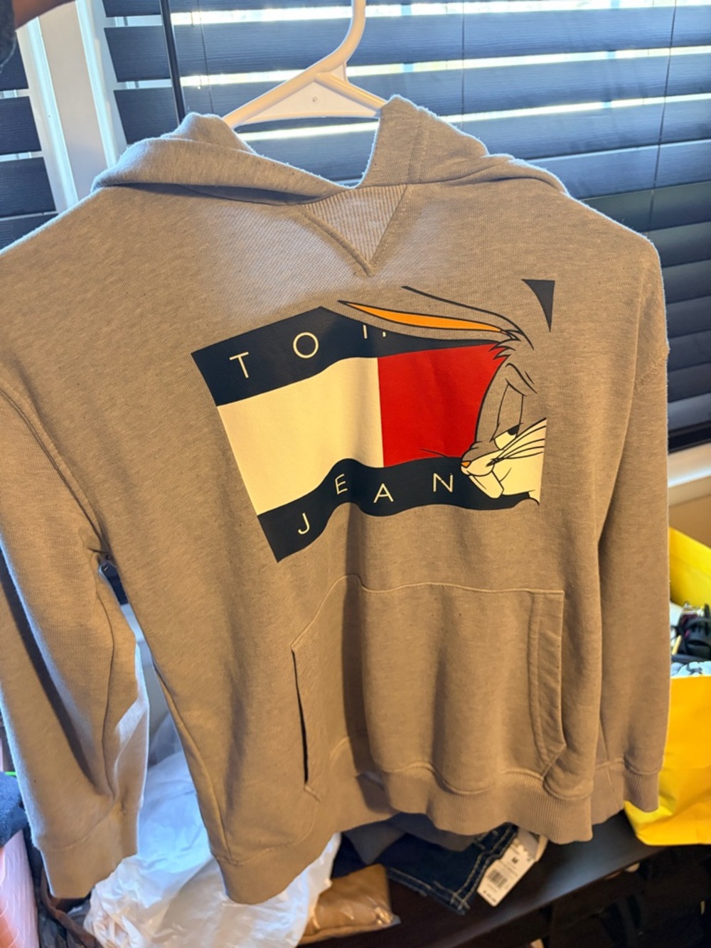 Tommy Hilfiger Gray Hoodie with Red, White & Blue Logo and Cartoon Detail